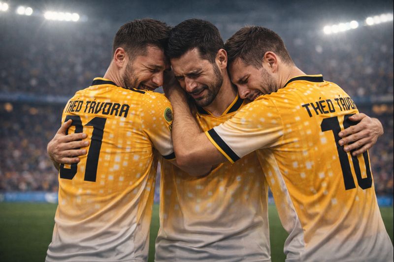 Jogadores se abraçando após a partida